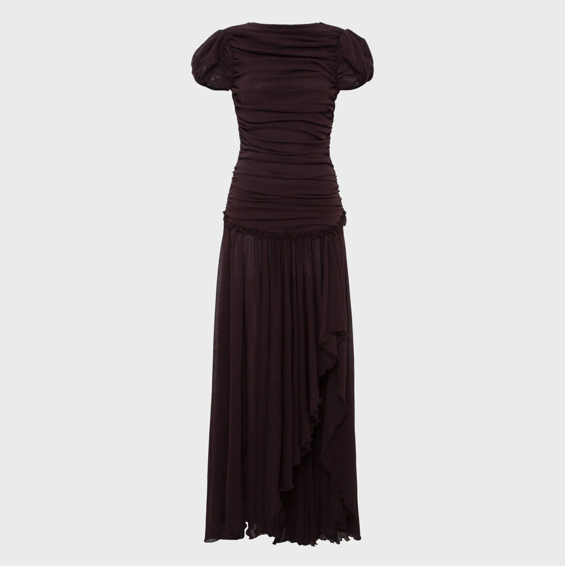 Adeline Gathered Open Back Mesh Maxi Dress