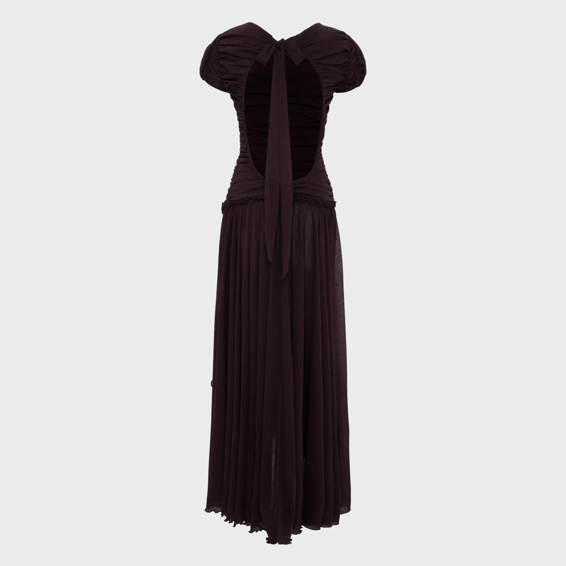 Adeline Gathered Open Back Mesh Maxi Dress