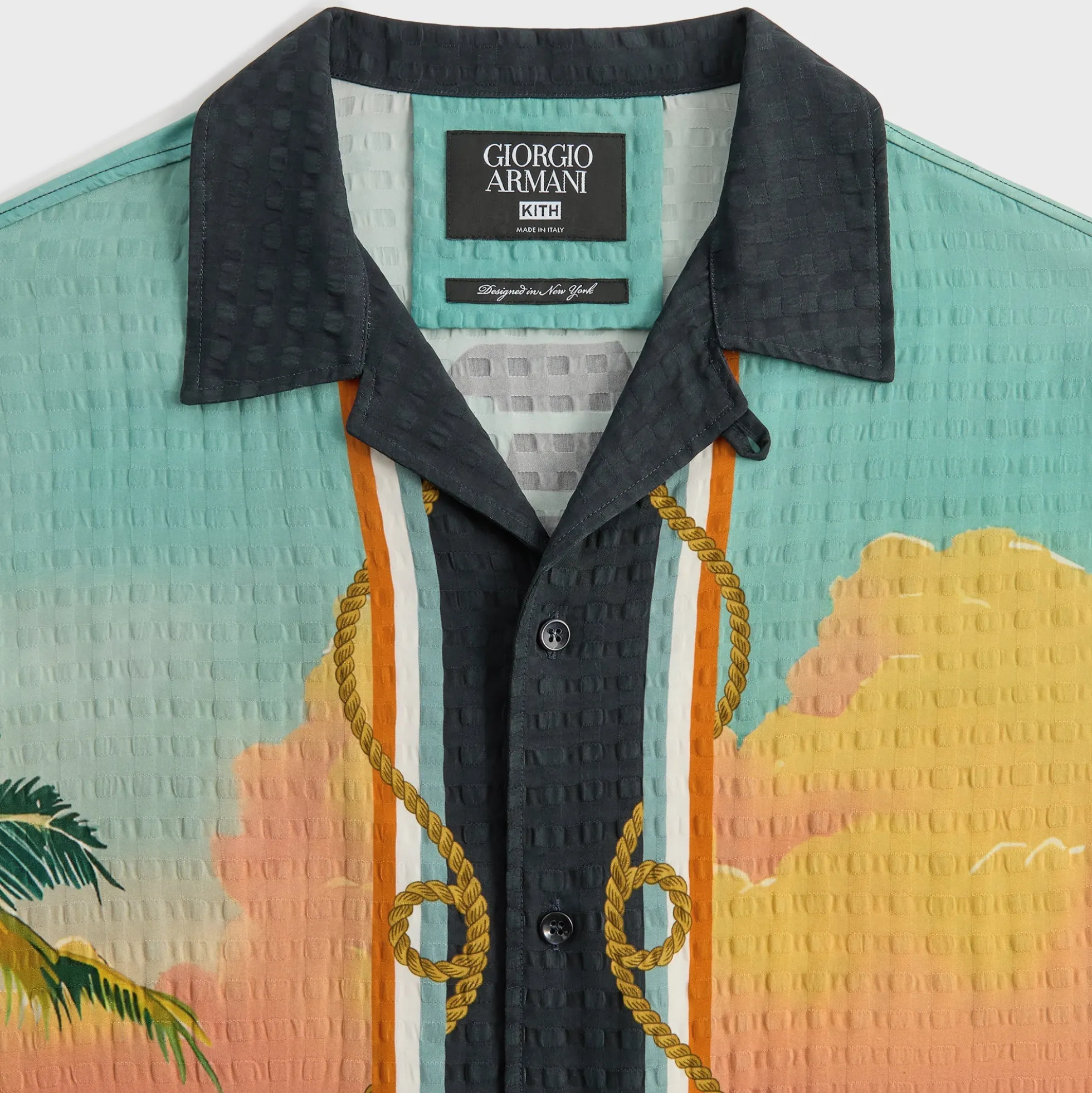 Giorgio Armani & Kith Ornamental Print Long Sleeve Thompson Camp Collar Shirt