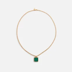 Gold Square Malachite Amulet Necklace