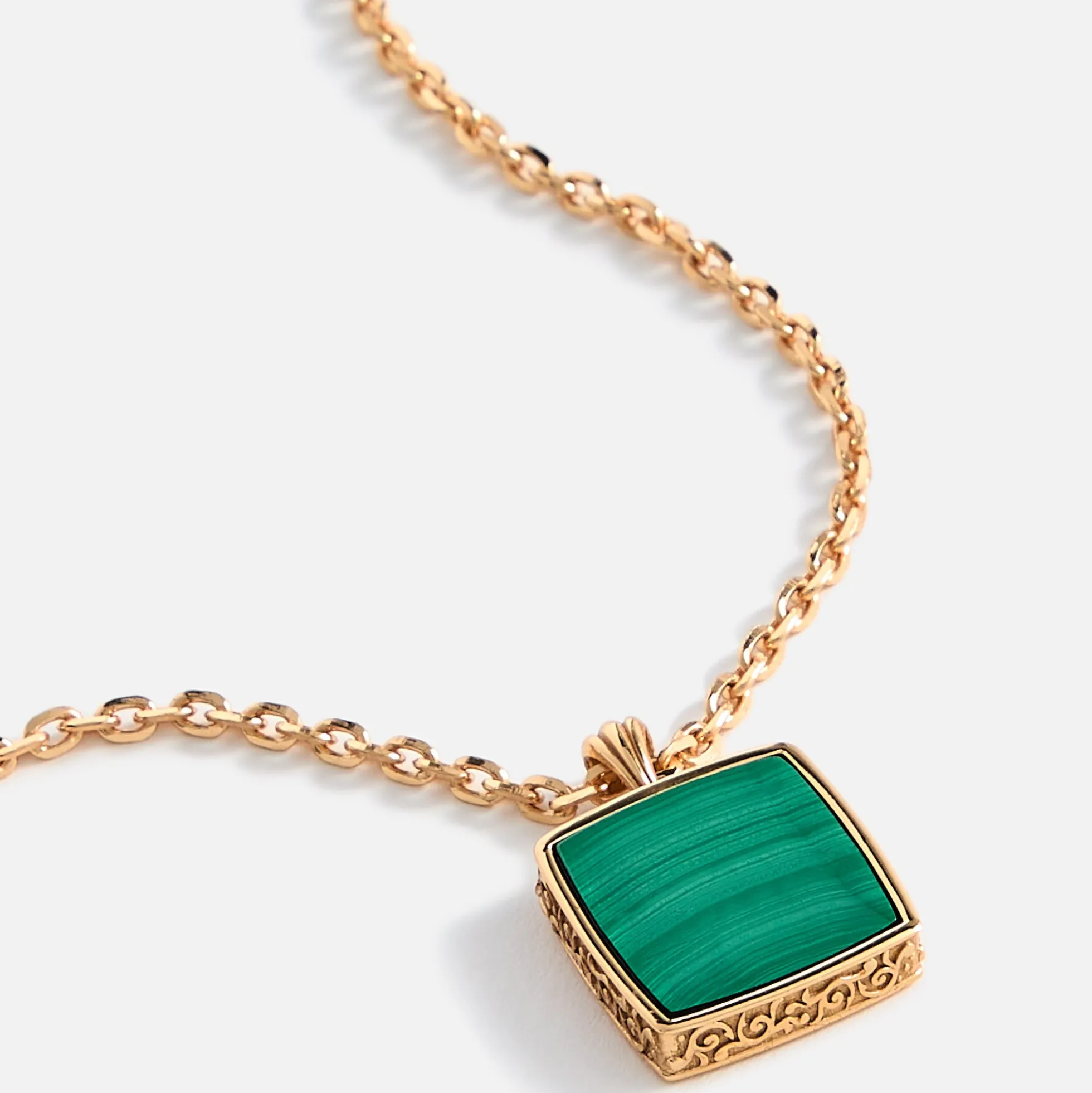 Gold Square Malachite Amulet Necklace