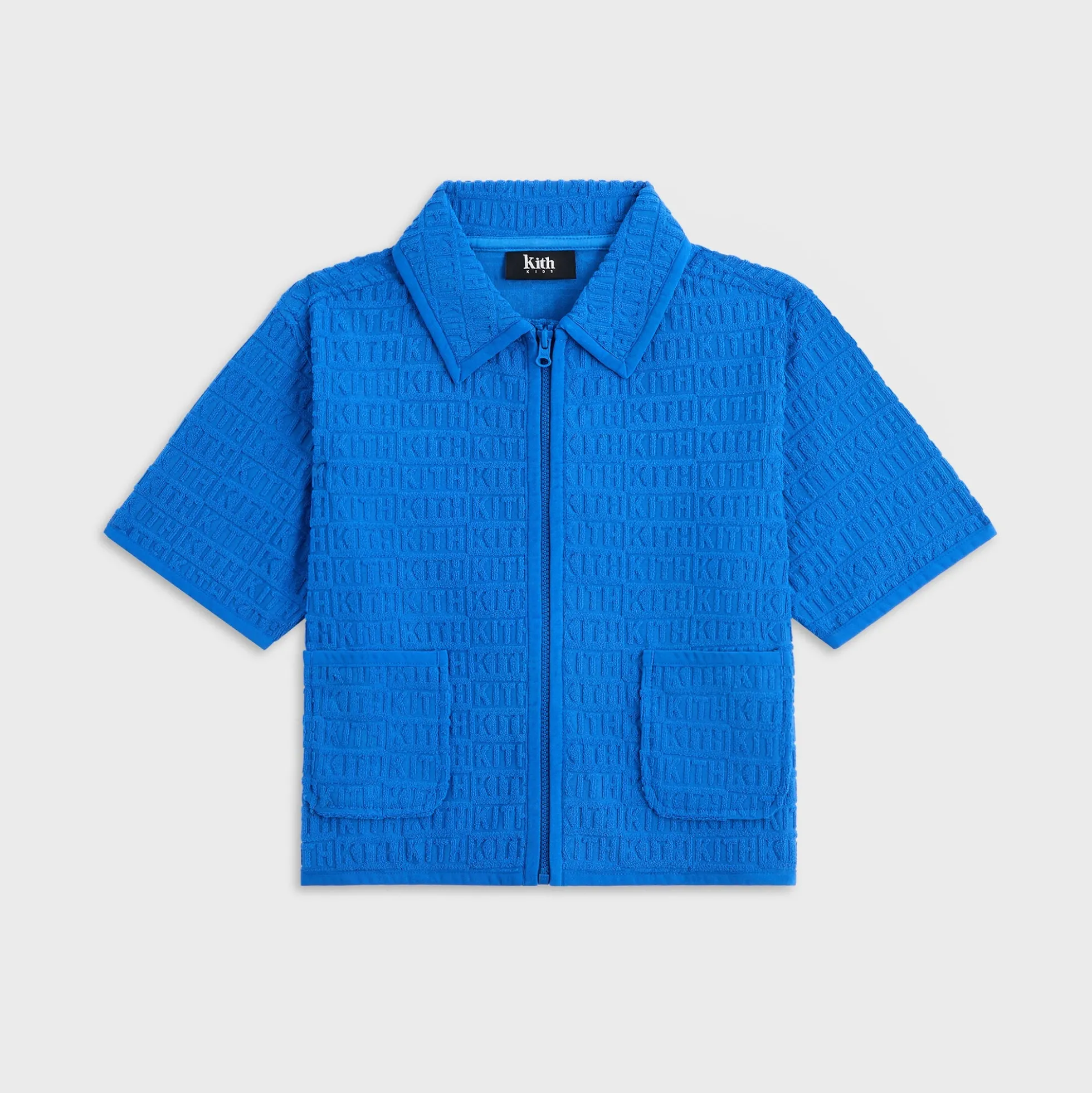 Kith Kids Textured Monogram Zip Front Camp Shirt