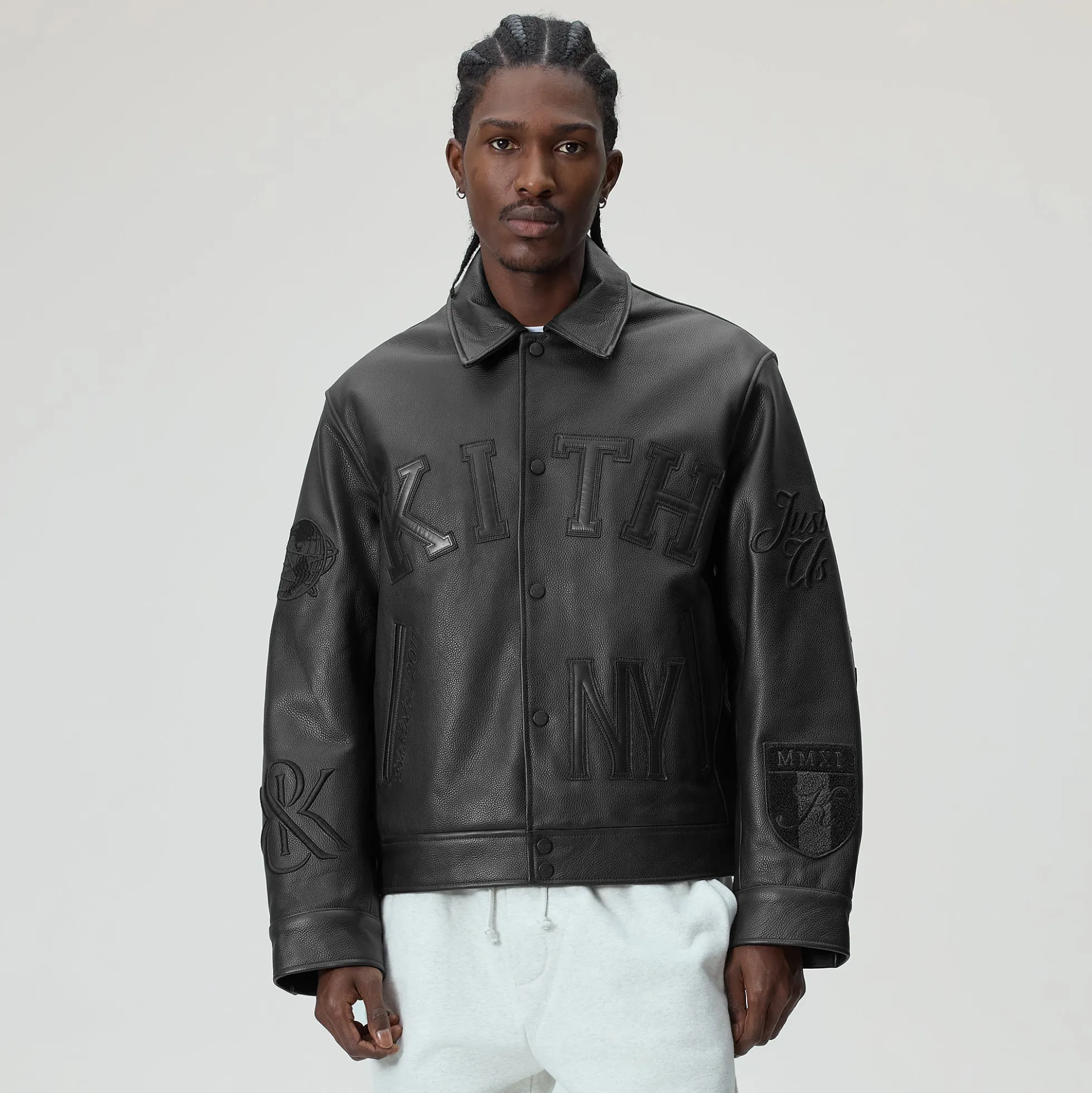 Kith Pebbled Leather Varsity Coaches Jacket