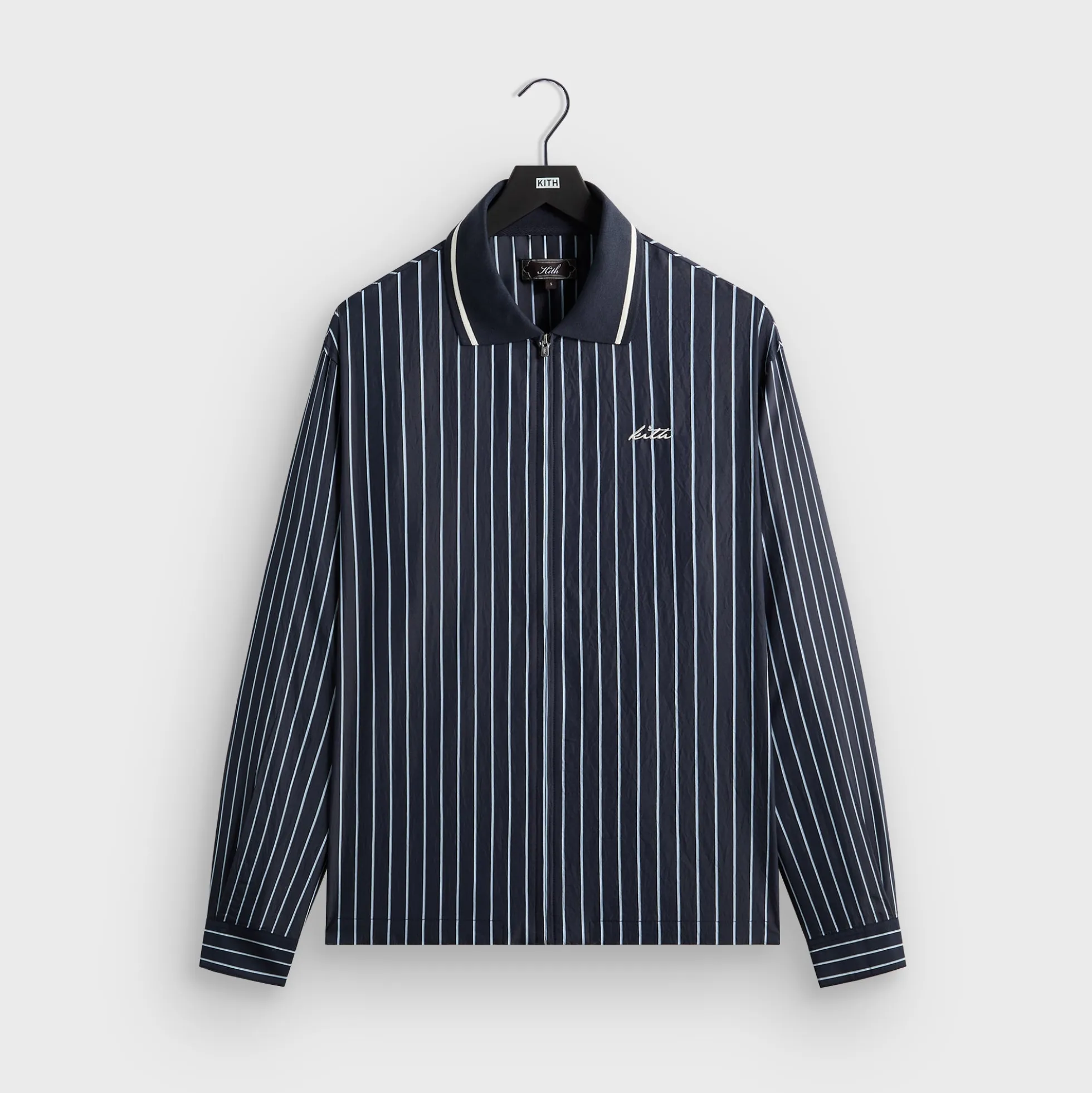 Kith Striped Poplin Long Sleeve Thompson Zip Front Shirt