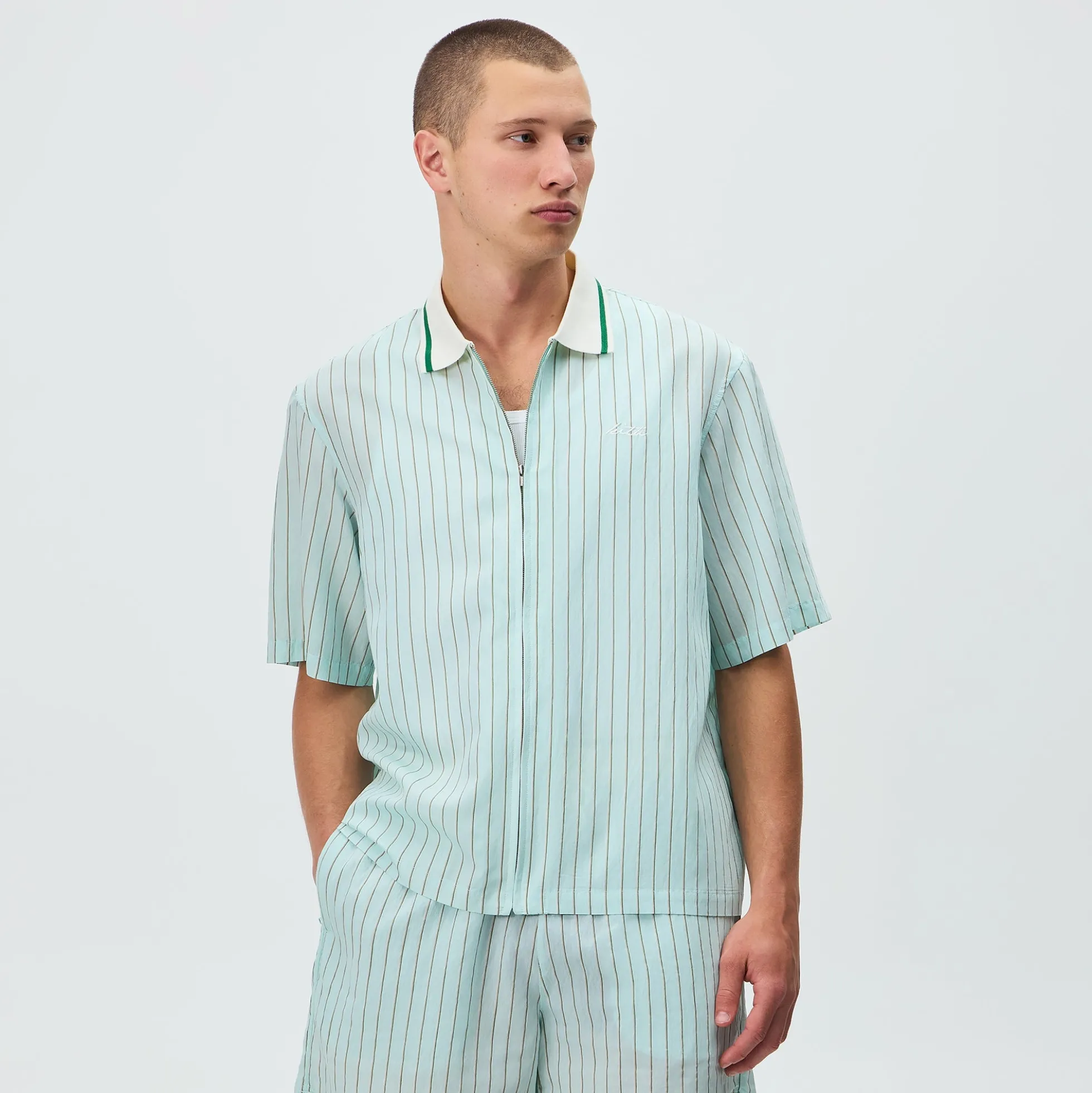 Kith Striped Poplin Thompson Zip Front Shirt