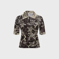 Lena Contrast Printed Velvet Short Sleeve Polo