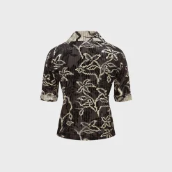 Lena Contrast Printed Velvet Short Sleeve Polo