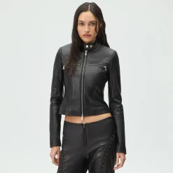 Lisa for Kith Women Nikita Monogram Leather Zip Top