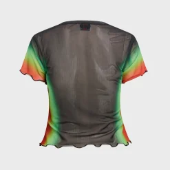 Scallop Short Sleeve Printed Mesh Tee