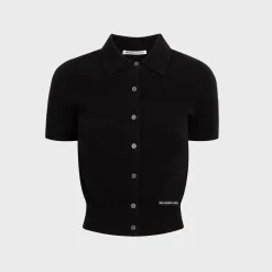 Short Sleeve Polo Cardigan with Knit Logo Patch