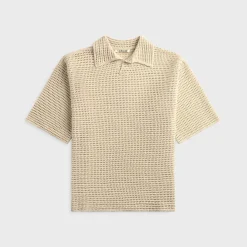 Tussah Silk Cotton Mesh Knit Skipper Polo
