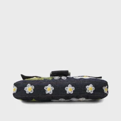 WGACA Fendi Denim Floral Embroidered Mama Baguette Shoulder Bag