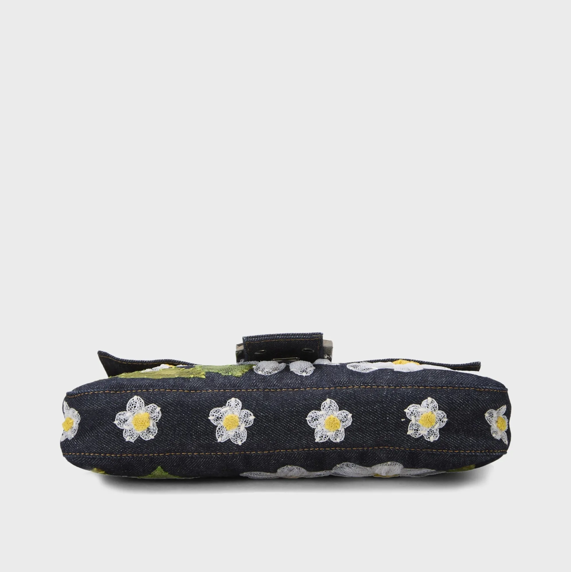 WGACA Fendi Denim Floral Embroidered Mama Baguette Shoulder Bag