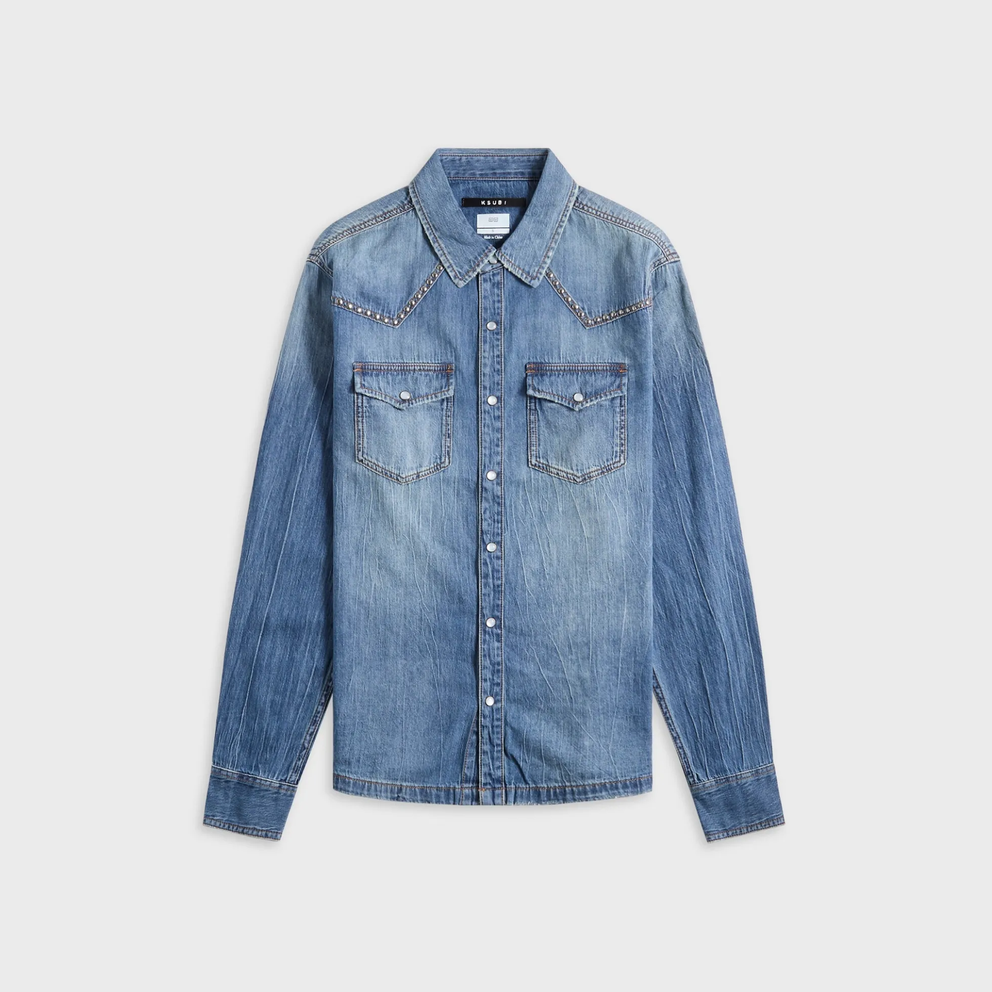 Whiplash Long Sleeve Shirt Texas Blue Studded